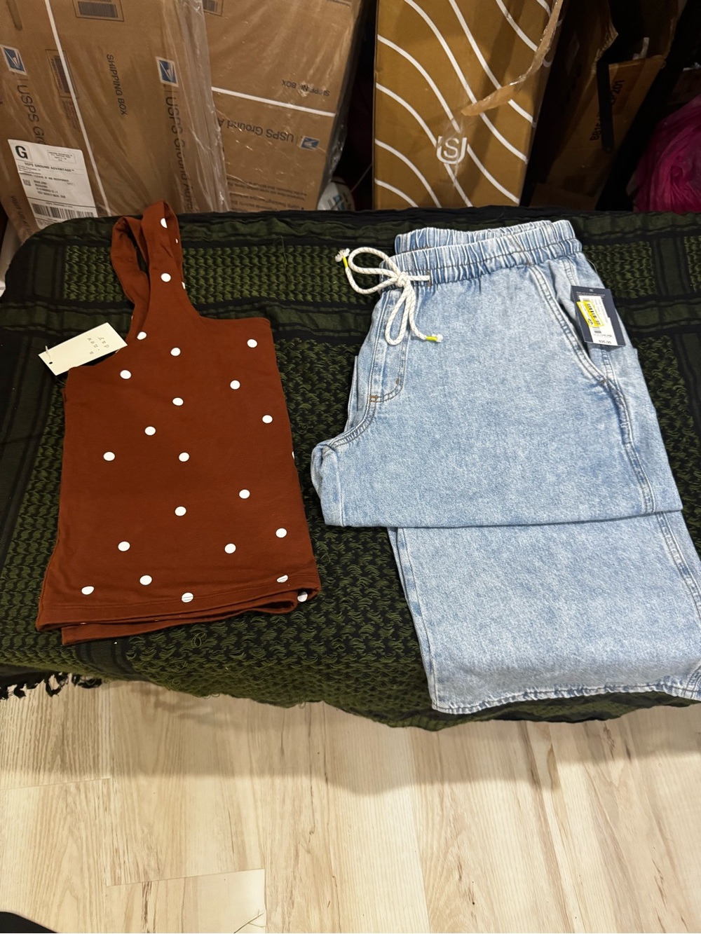 a new day Brown Polka Dot Tank Top W/boyfriend Jean